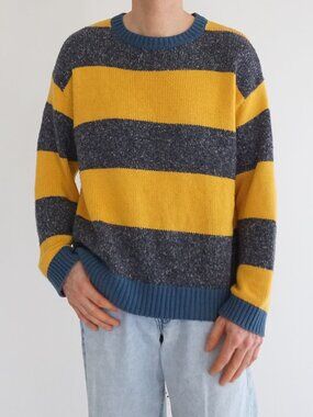 Urban Outfitters Yellow Blue Striped Colorblock Stripe Knit Speckled Sweater M
